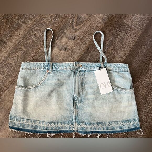 ZARA TRF Denim Skirt Effect Crop Top-Size XL - Picture 1 of 8